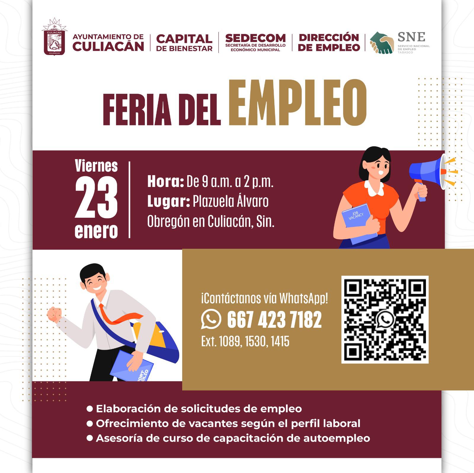 $!Anuncian Feria del Empleo en Culiacán; participarán más de 30 empresas en la Plazuela Obregón