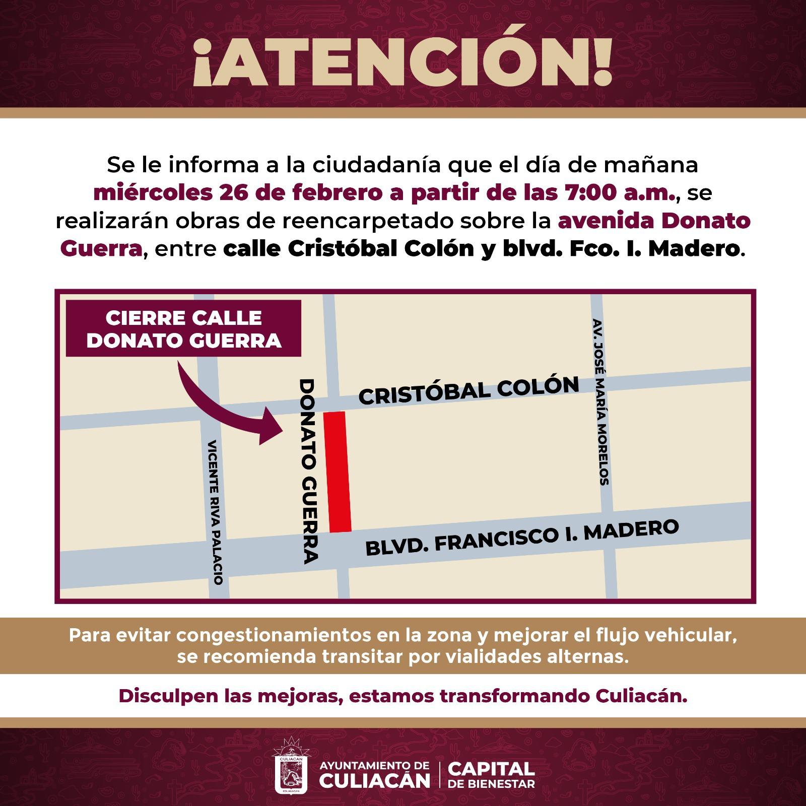 $!Cerrarán tramo de la calle Donato Guerra en el centro de Culiacán este miércoles