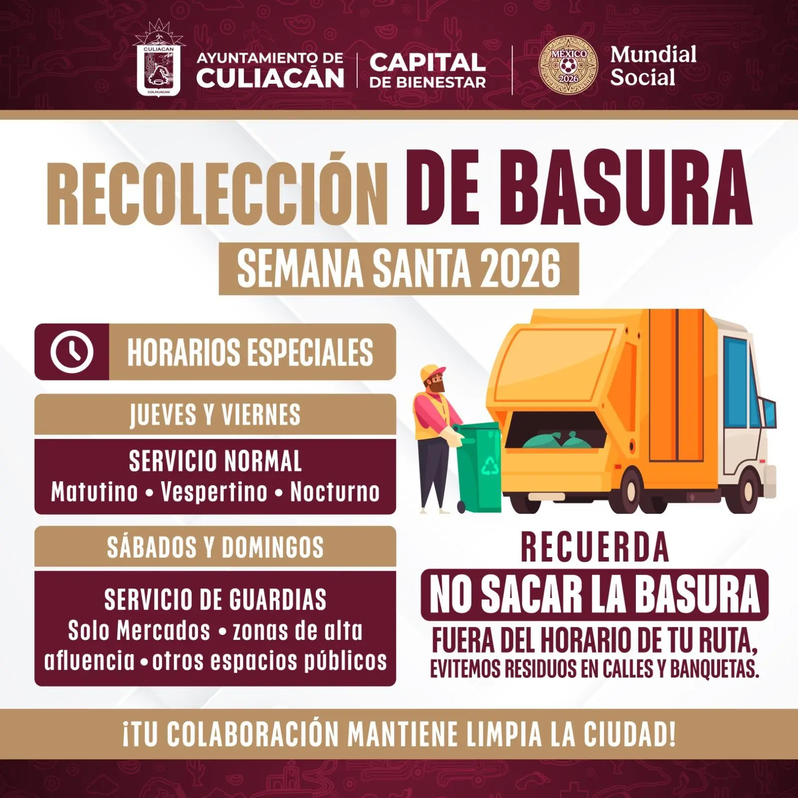 $!Ajustan recolección de basura en Culiacán por Semana Santa