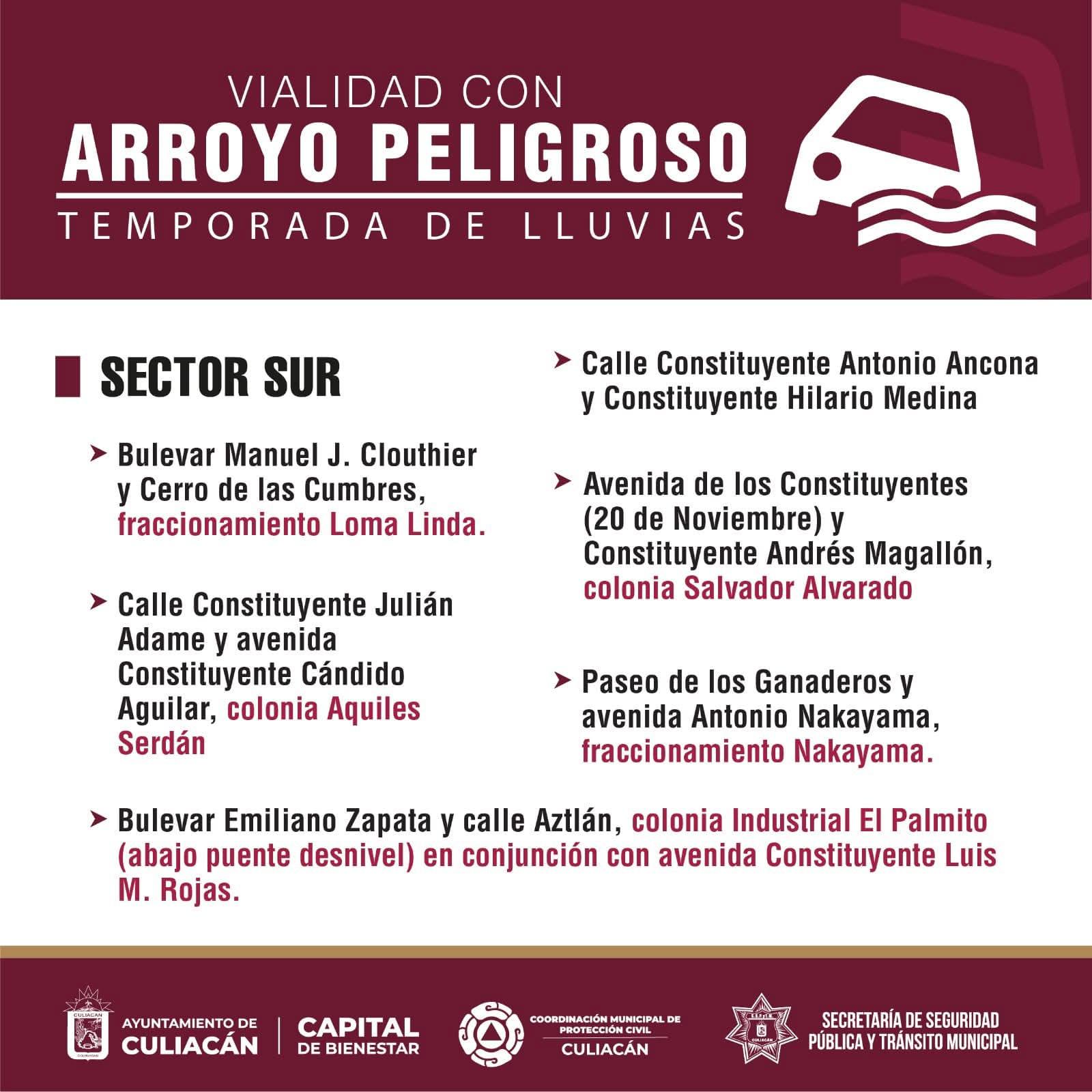 $!Estas son las vialidades con mayor riesgo durante lluvias en Culiacán, según Protección Civil