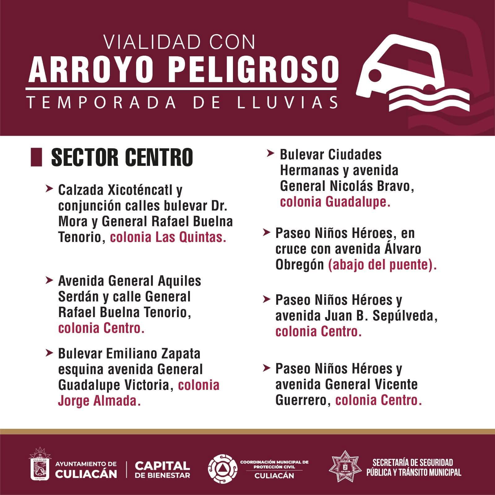 $!Estas son las vialidades con mayor riesgo durante lluvias en Culiacán, según Protección Civil