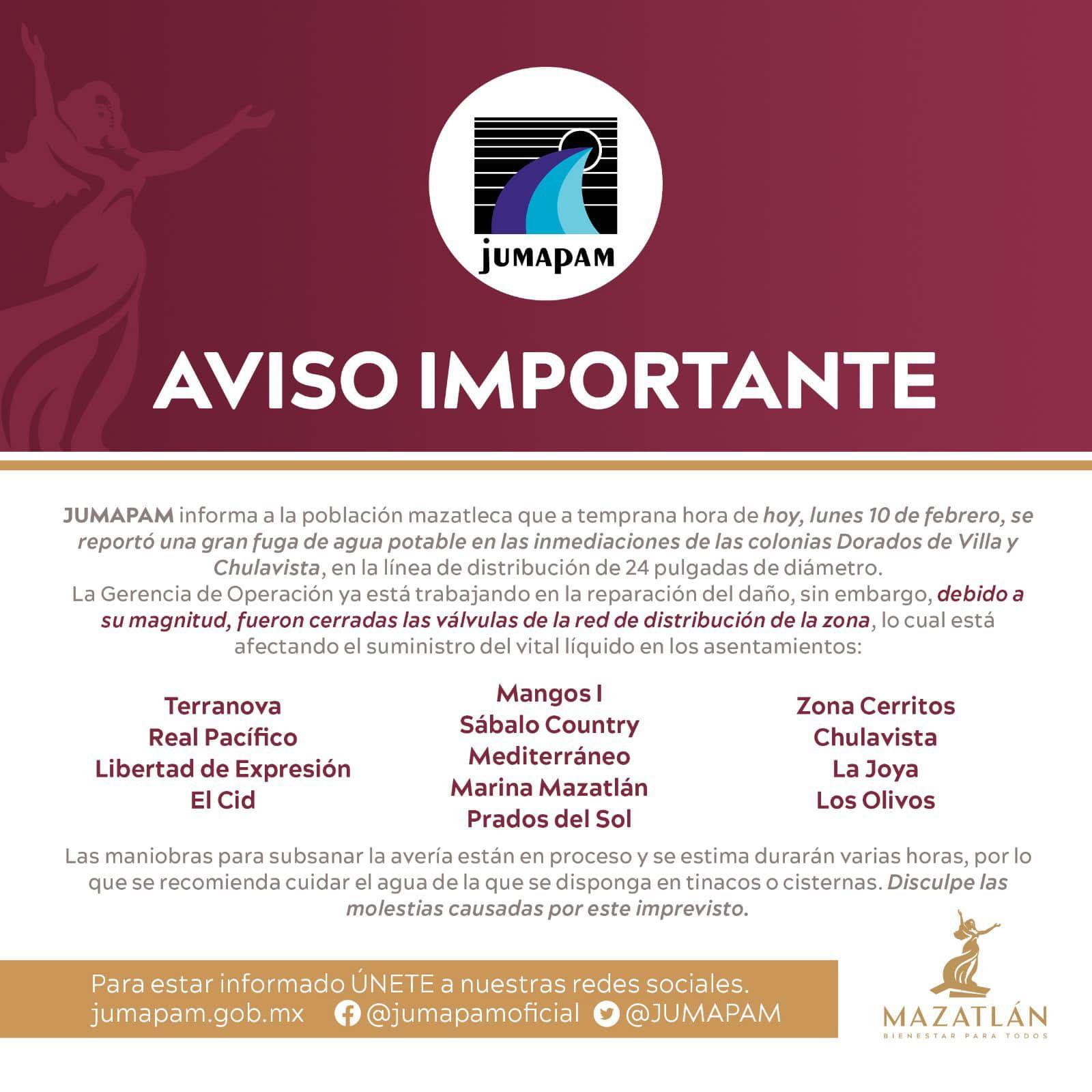 $!Se registra mega fuga de agua potable en Chulavista, al norte de Mazatlán