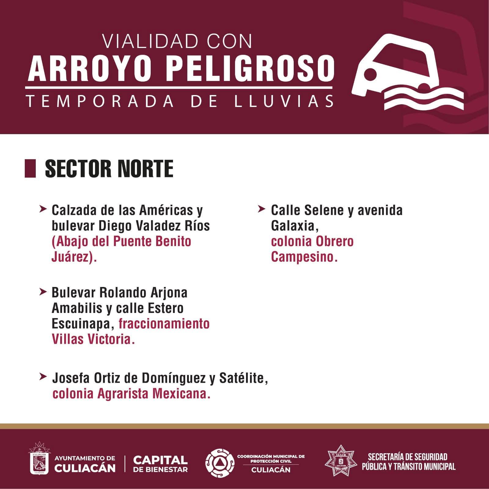 $!Estas son las vialidades con mayor riesgo durante lluvias en Culiacán, según Protección Civil