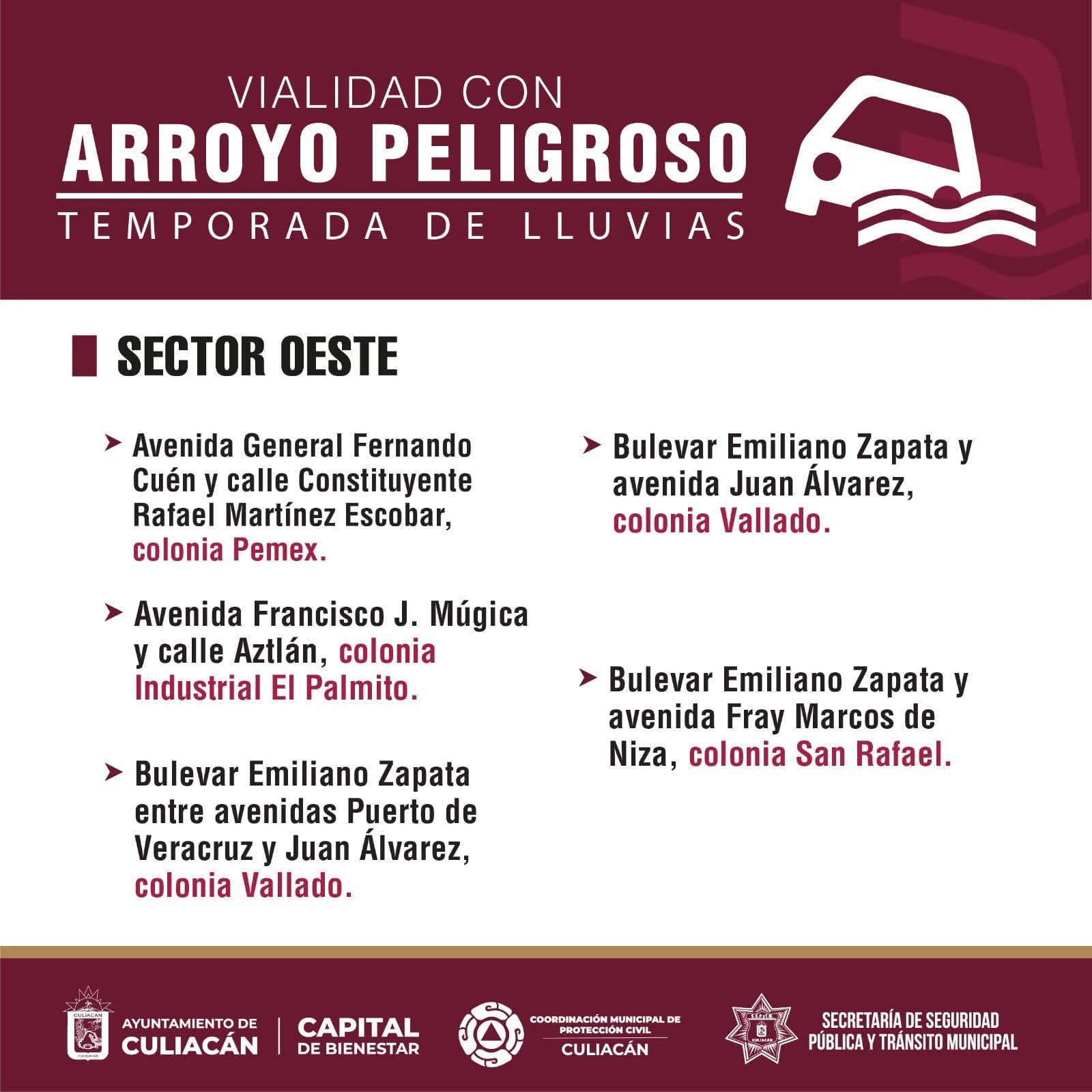 $!Estas son las vialidades con mayor riesgo durante lluvias en Culiacán, según Protección Civil