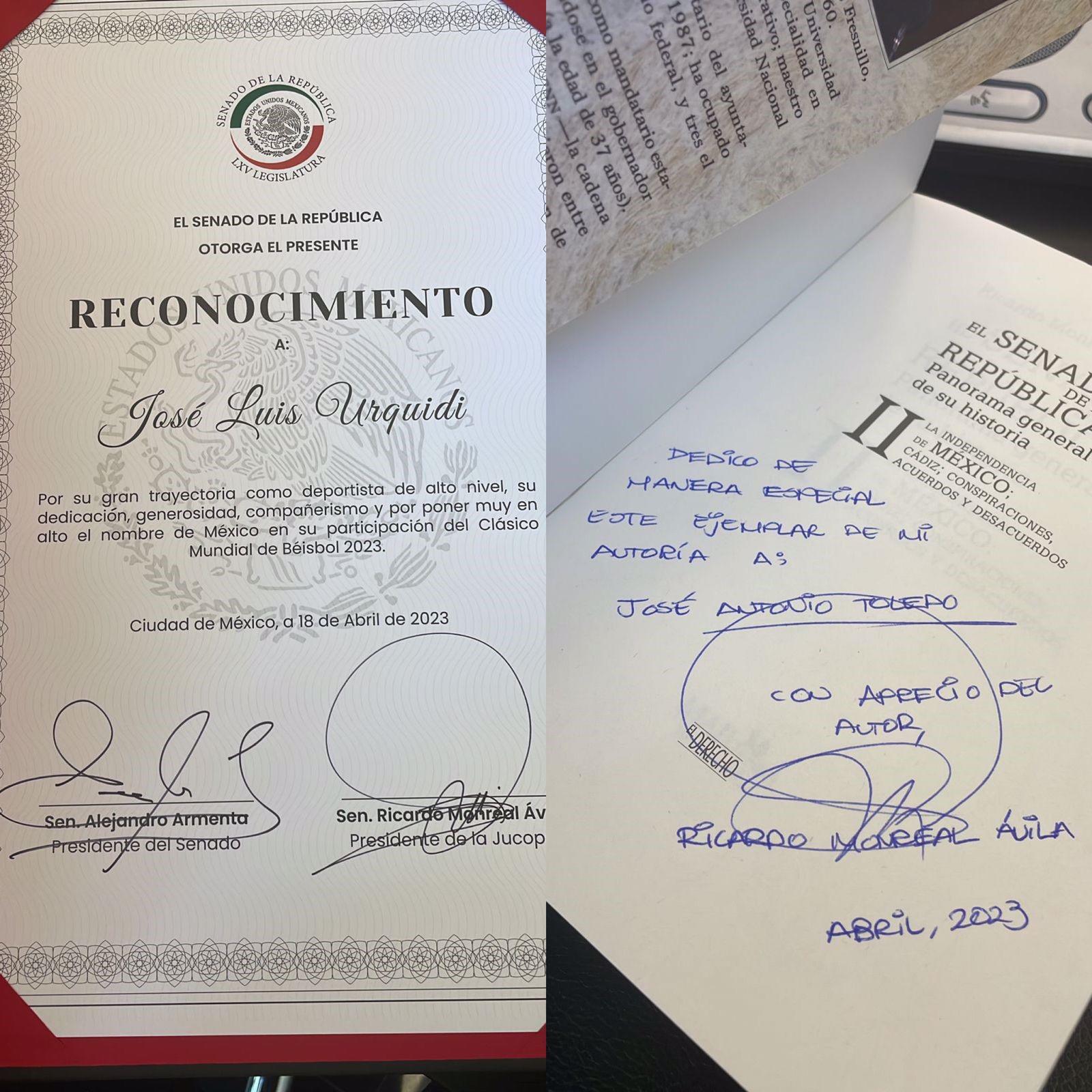 $!Venados de Mazatlán y José Luis Urquidy reciben reconocimientos en el Senado de la República