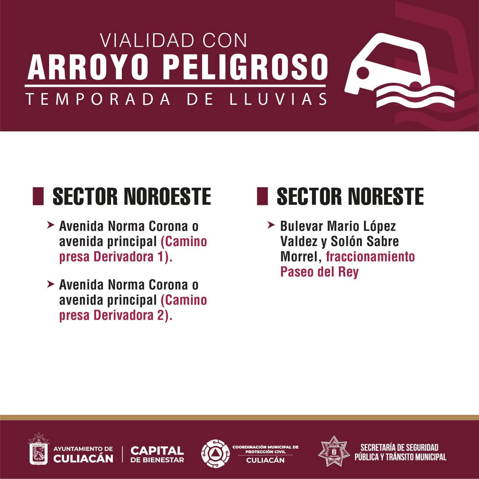 $!Estas son las vialidades con mayor riesgo durante lluvias en Culiacán, según Protección Civil