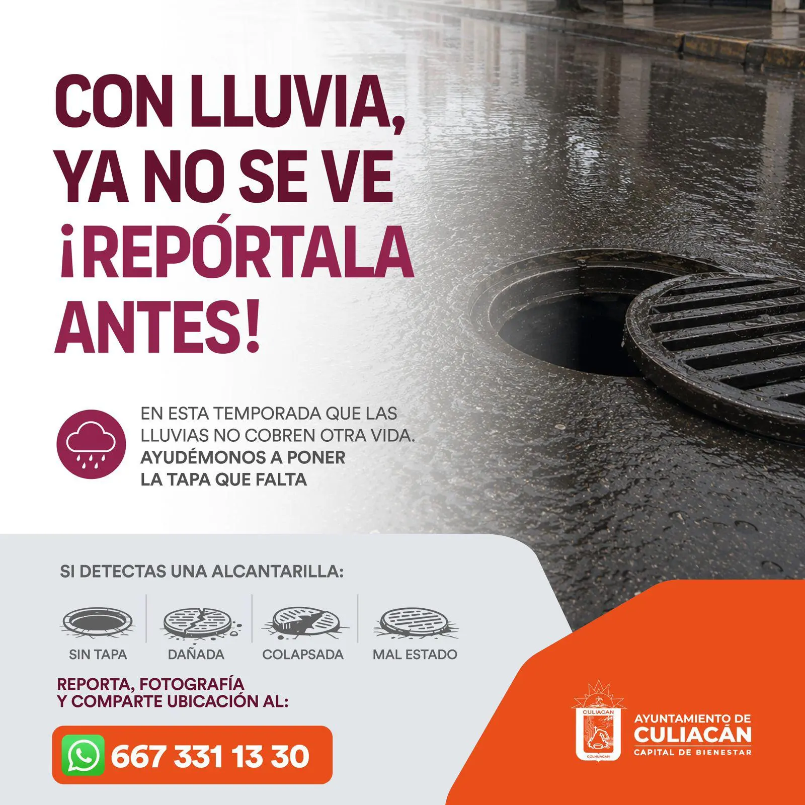 $!Buscan prevenir accidentes en Culiacán; llaman a reportar alcantarillas en mal estado