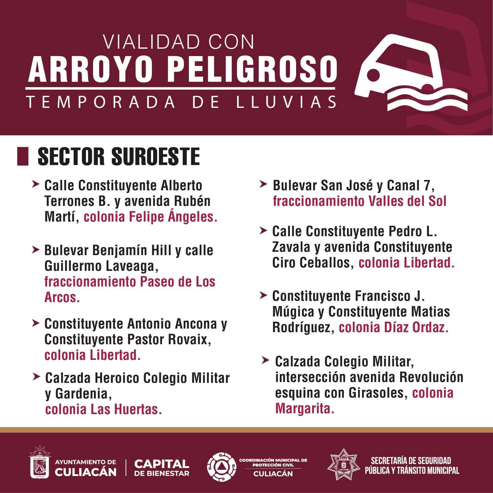 $!Estas son las vialidades con mayor riesgo durante lluvias en Culiacán, según Protección Civil