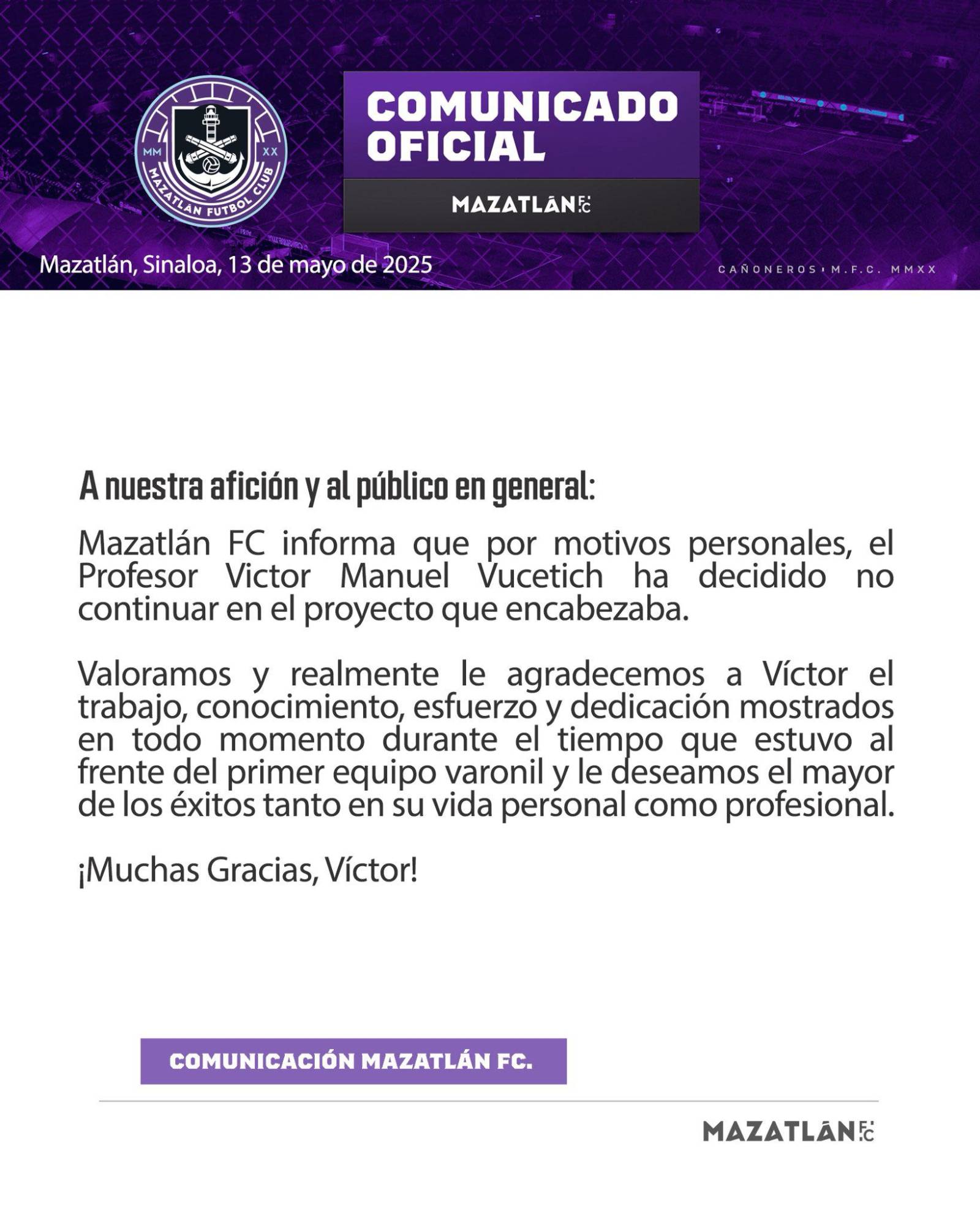 $!Víctor Manuel Vucetich deja de ser director técnico de Mazatlán FC
