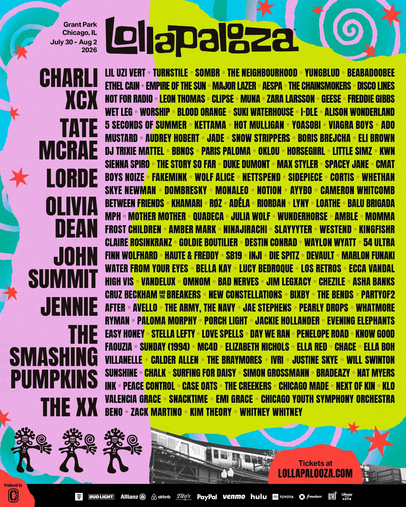$!El line up de Lollapalooza 2026.