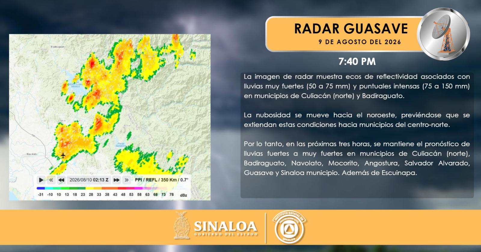 $!Prevén lluvias muy fuertes para nueve municipios de Sinaloa la noche de este domingo