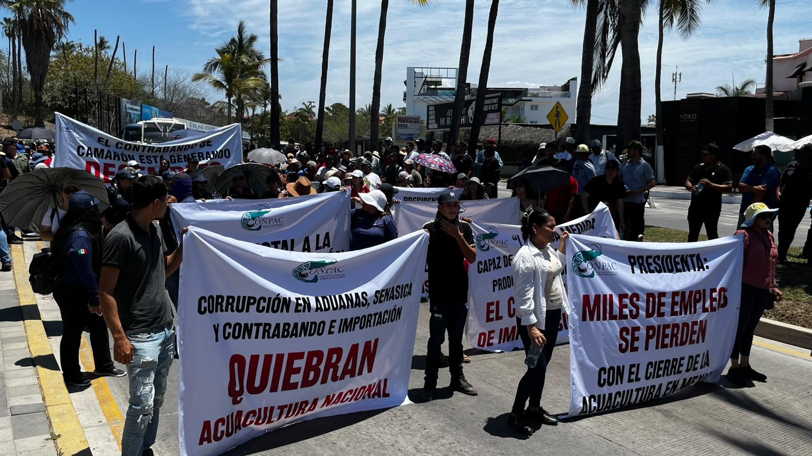 $!Sector pesquero marcha en Mazatlán para exigir cierre al camarón ilegal