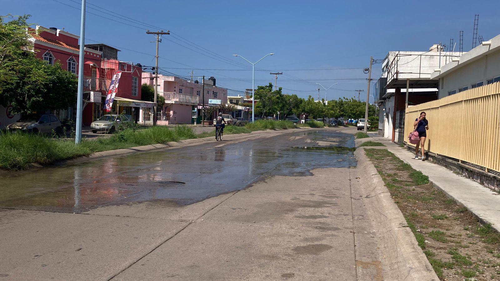 $!Desborda corriente de aguas negras por la avenida Jabalíes en Mazatlán