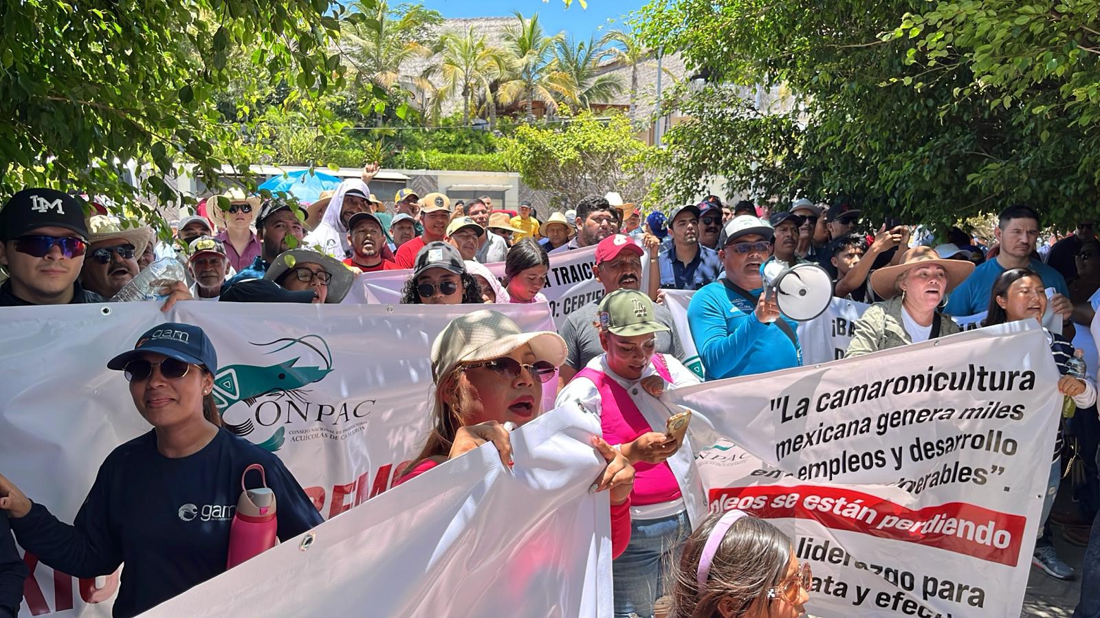 $!Productores pesqueros y acuícolas encadenan sede de la Conapesca en Mazatlán