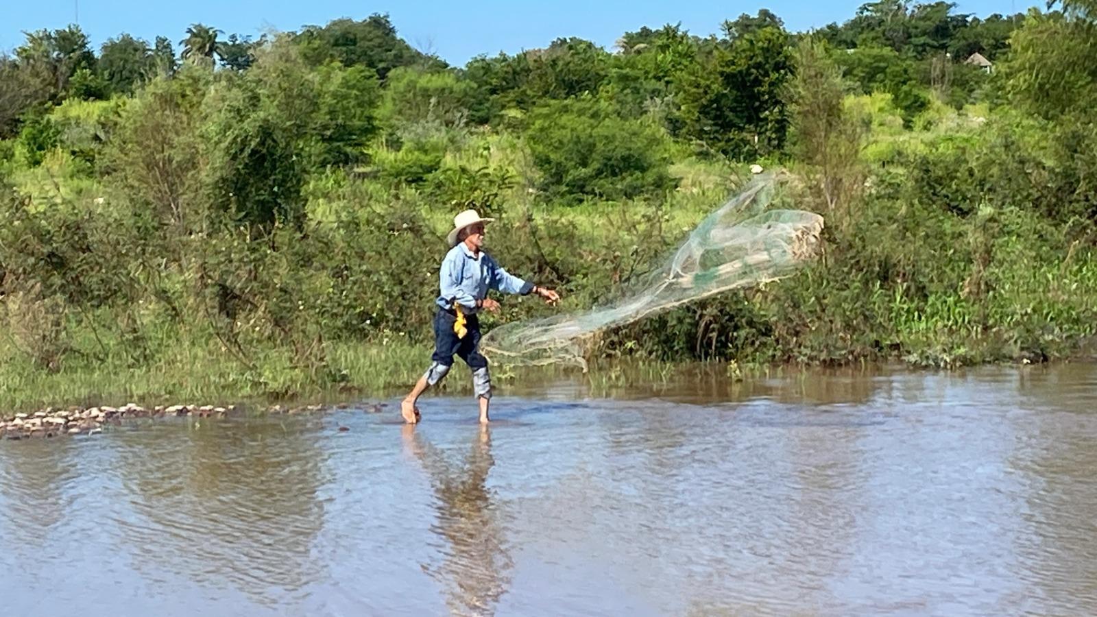 $!Hermilo busca con su atarraya capturar las bondades del río Baluarte en Rosario