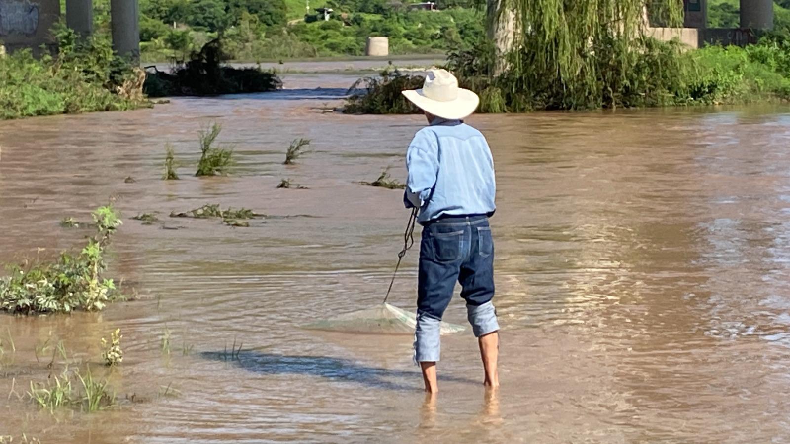 $!Hermilo busca con su atarraya capturar las bondades del río Baluarte en Rosario