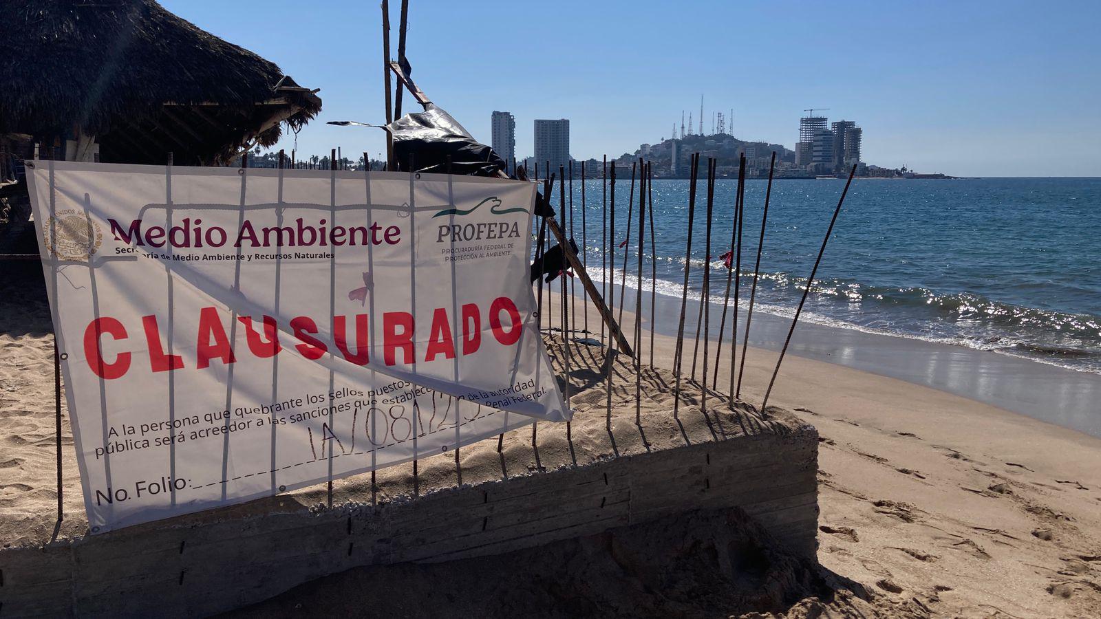 $!Pese a la prohibición y demanda, mega palapa continúa en construcción en playa de Mazatlán