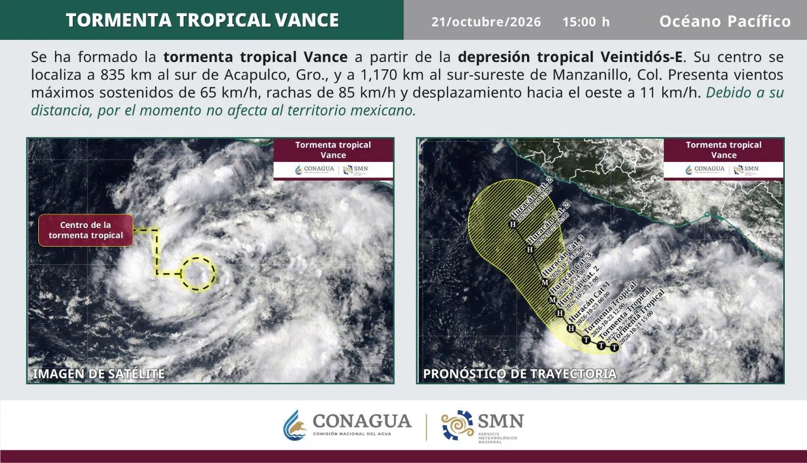 $!Tormenta tropical Vance se forma frente a costas de Oaxaca y Guerrero