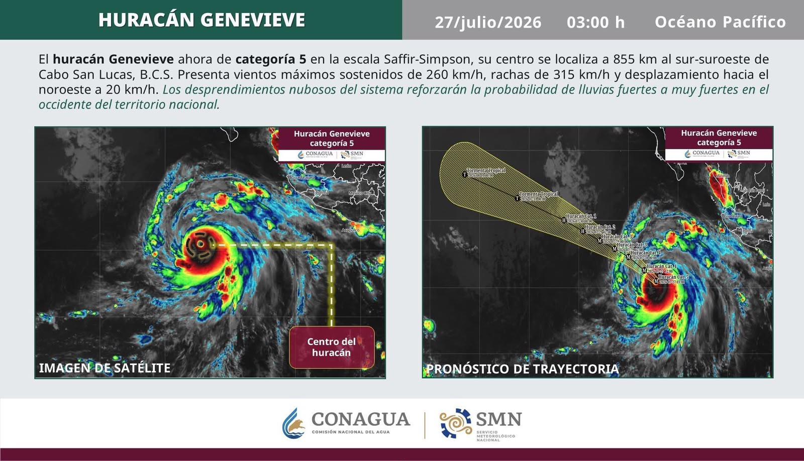 $!Lluvias fuertes se extienden en Sinaloa; Genevieve mantiene influencia con bandas nubosas y oleaje elevado