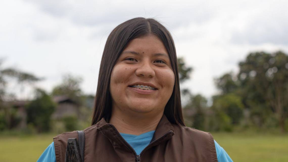 Brigitte Escobar durante un encuentro de guardias indígenas en Ecuador.