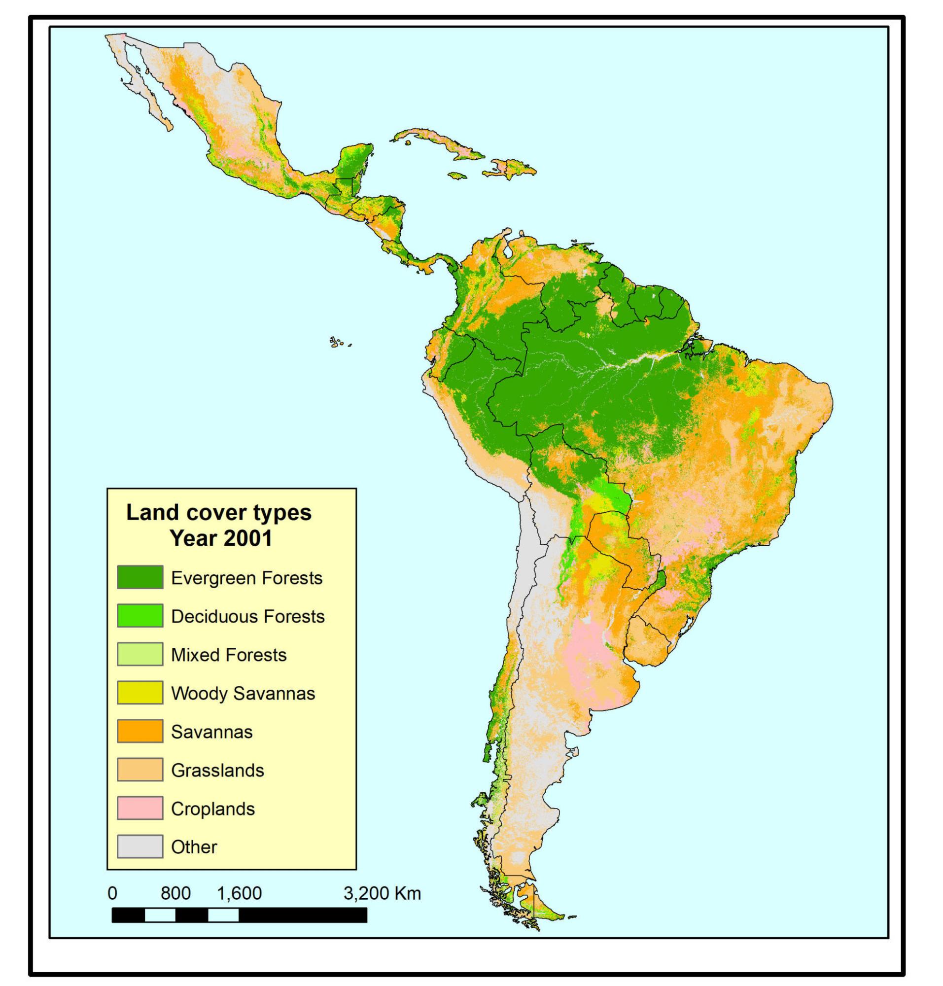 $!Coberturas de la tierra para el año 2001. Fuente: Artículo ‘Pérdida inducida por incendios de los bosques con mayor biodiversidad del mundo en Latinoamérica’.