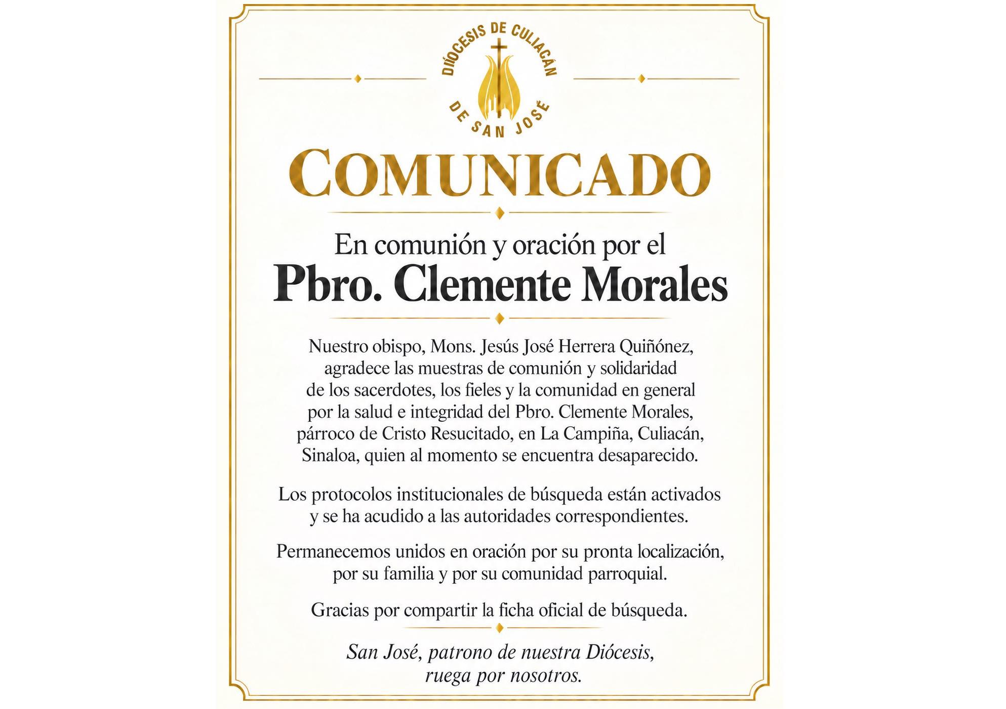 $!Llama Diócesis de Culiacán a orar por sacerdote desaparecido