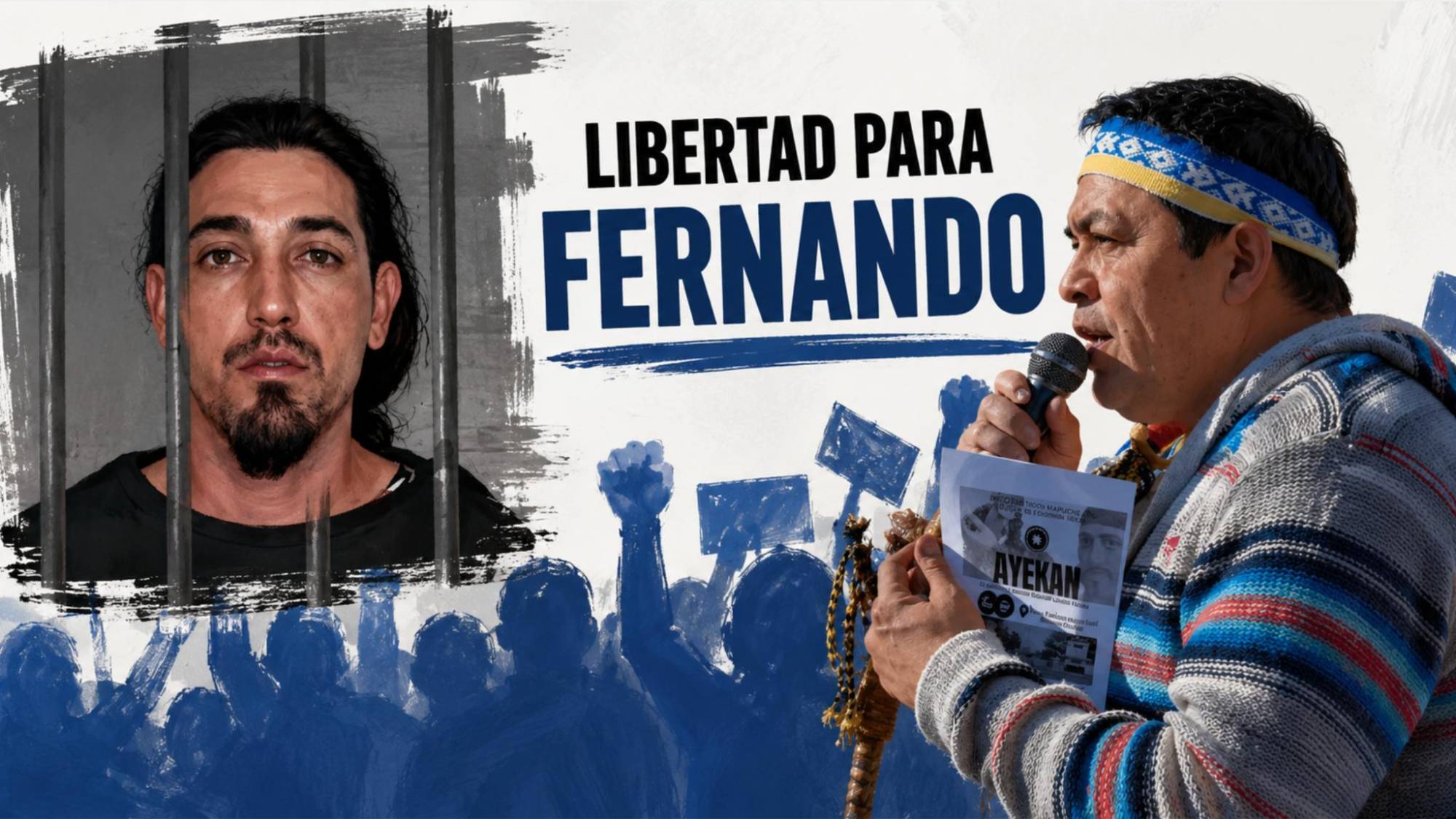 $!Facundo Jones Huala y una activista mapuche protestando frente a la cárcel de Rawson.