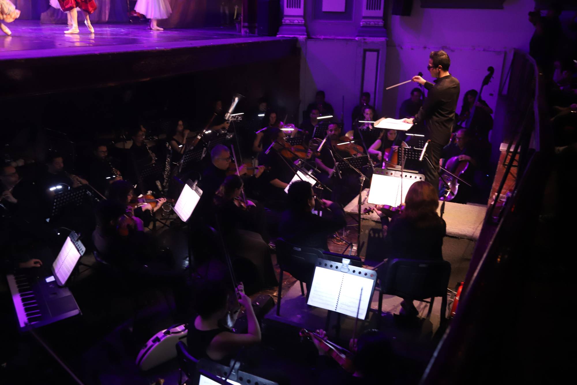 $!La Camerata Mazatlán, dirigida por el maestro Sergio Freeman, acompañó en vivo cada escena de la puesta en escena.