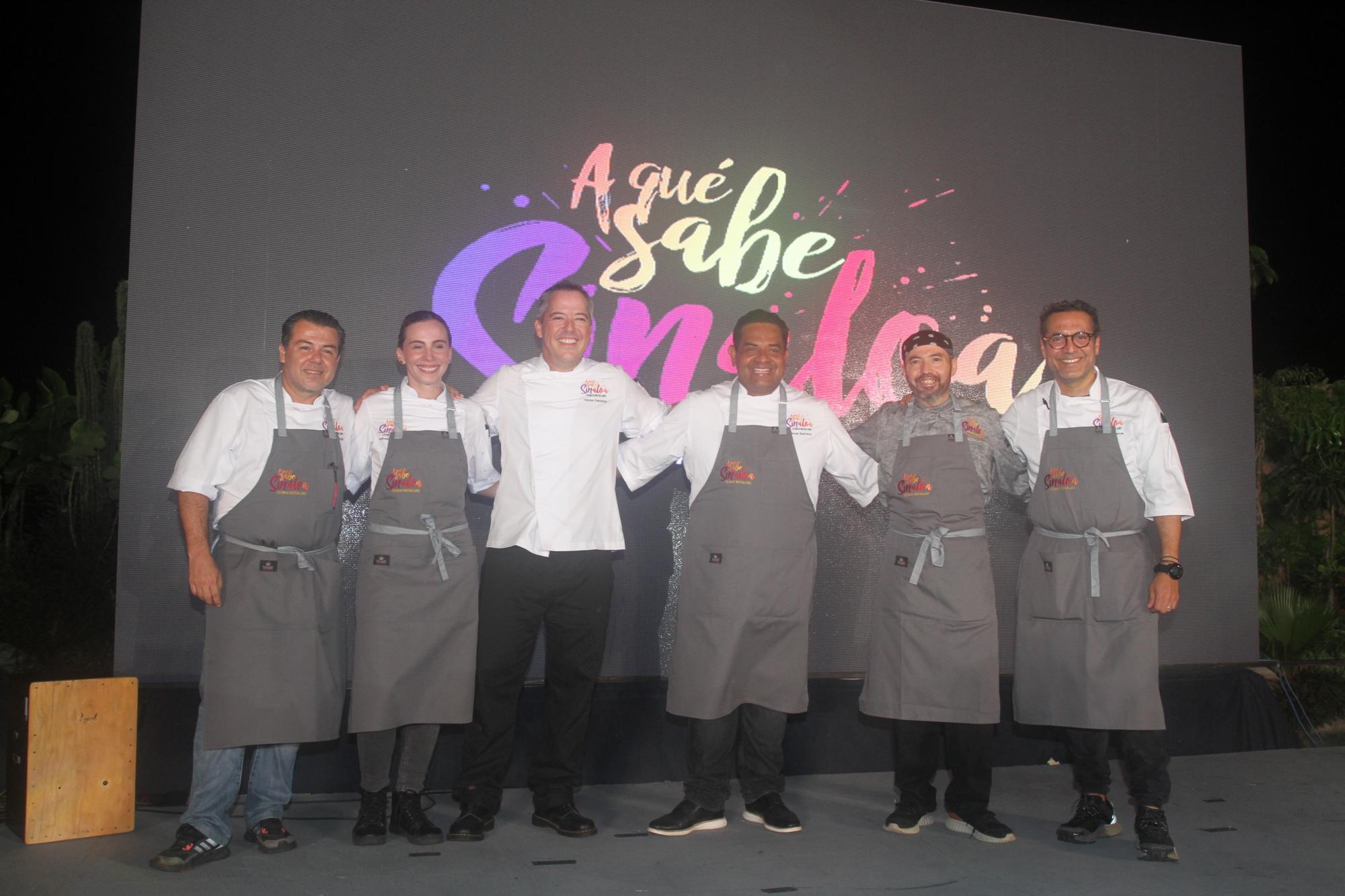 $!Los chefs Julián Portugal, Andrea Lizárraga, Héctor Peniche, Omar Serrano, Miguel Taniyama y Luis Osuna Vidaurri estuvieron presentes en el evento.