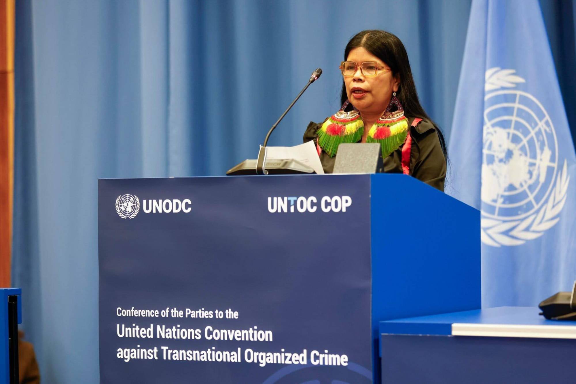 $!La lideresa indígena Patricia Gualinga, de Ecuador, miembro del Foro Permanente de las Naciones Unidas para las Cuestiones Indígenas durante una ponencia en la Cumbre de Viena.