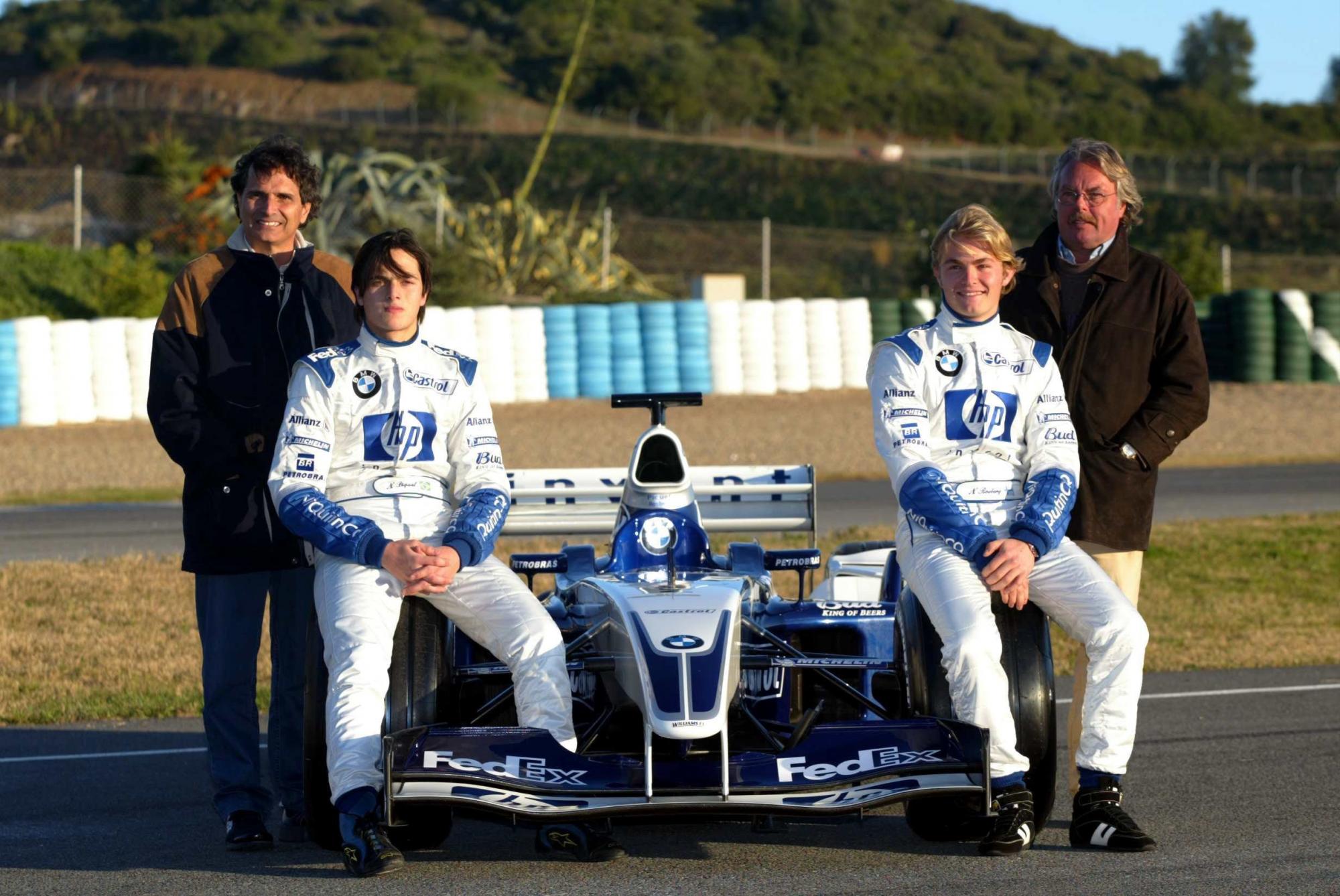 $!Nelson Piquet y Nelson Piquet Jr. junto a Nico Rosberg y Keke Rosberg.