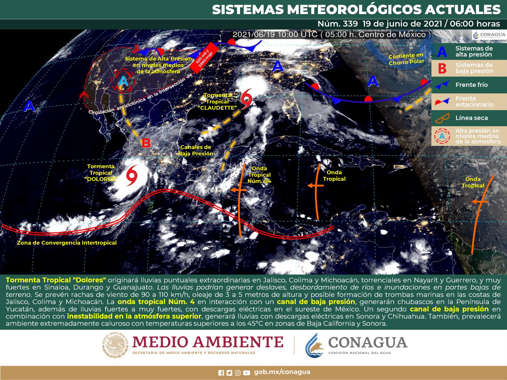 $!‘Dolores’ se desplaza sobre Jalisco con vientos de hasta 120 km/h; se esperan lluvias en Sinaloa