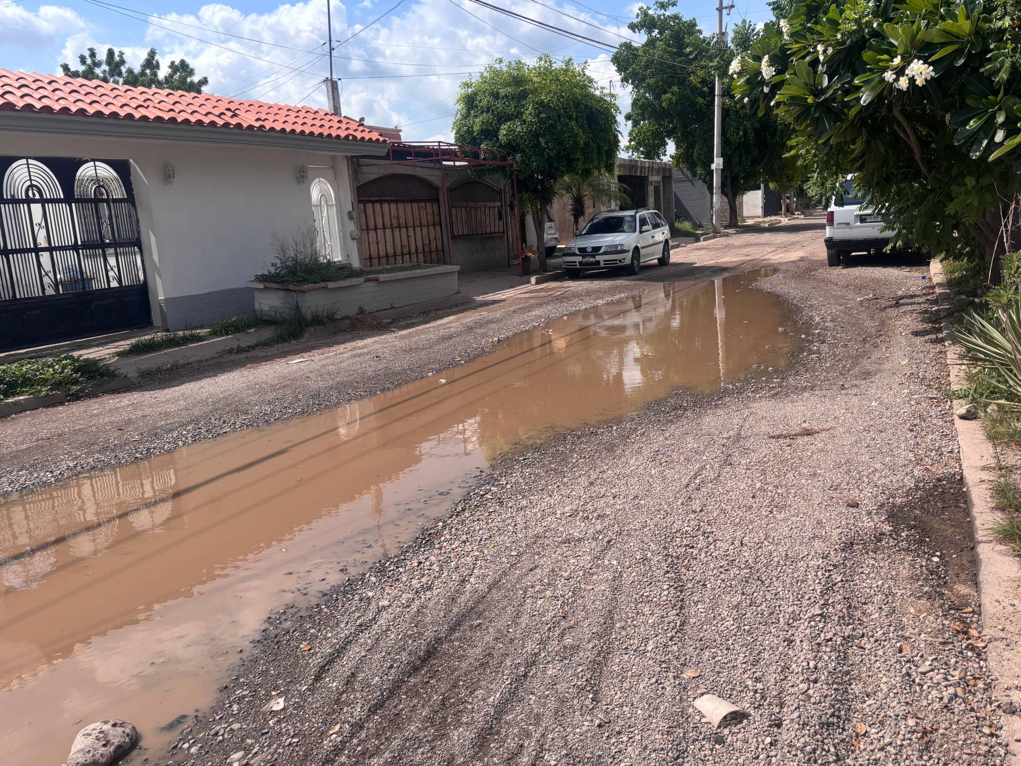 $!Vecinos de Campo Bello en Culiacán padecen encharcamientos persistentes por falta de pavimentación