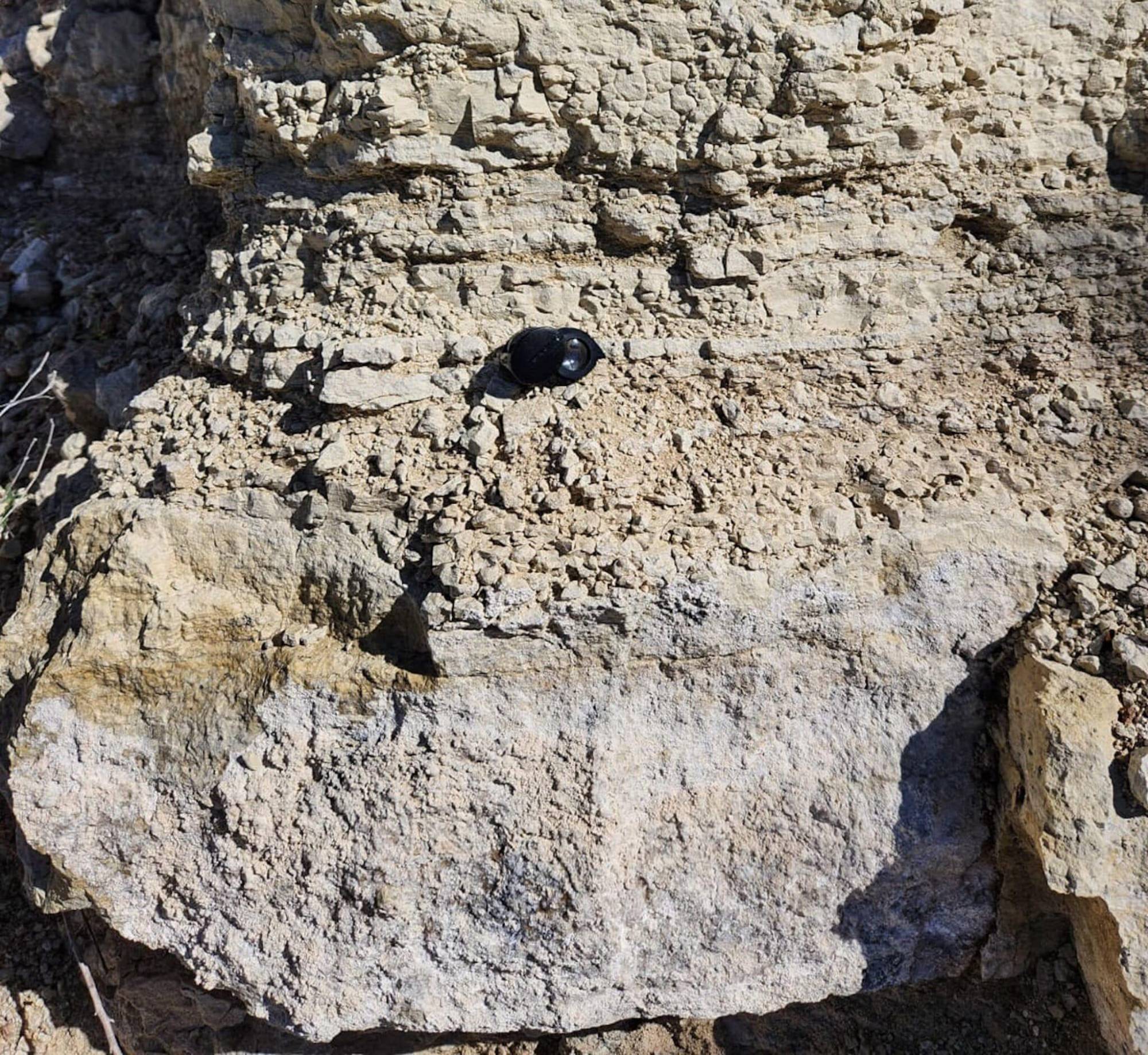 $!Acercamiento a las arcillas de la Sierra de Bacadéhachi, en Sonora. El objeto negro es una lupa.