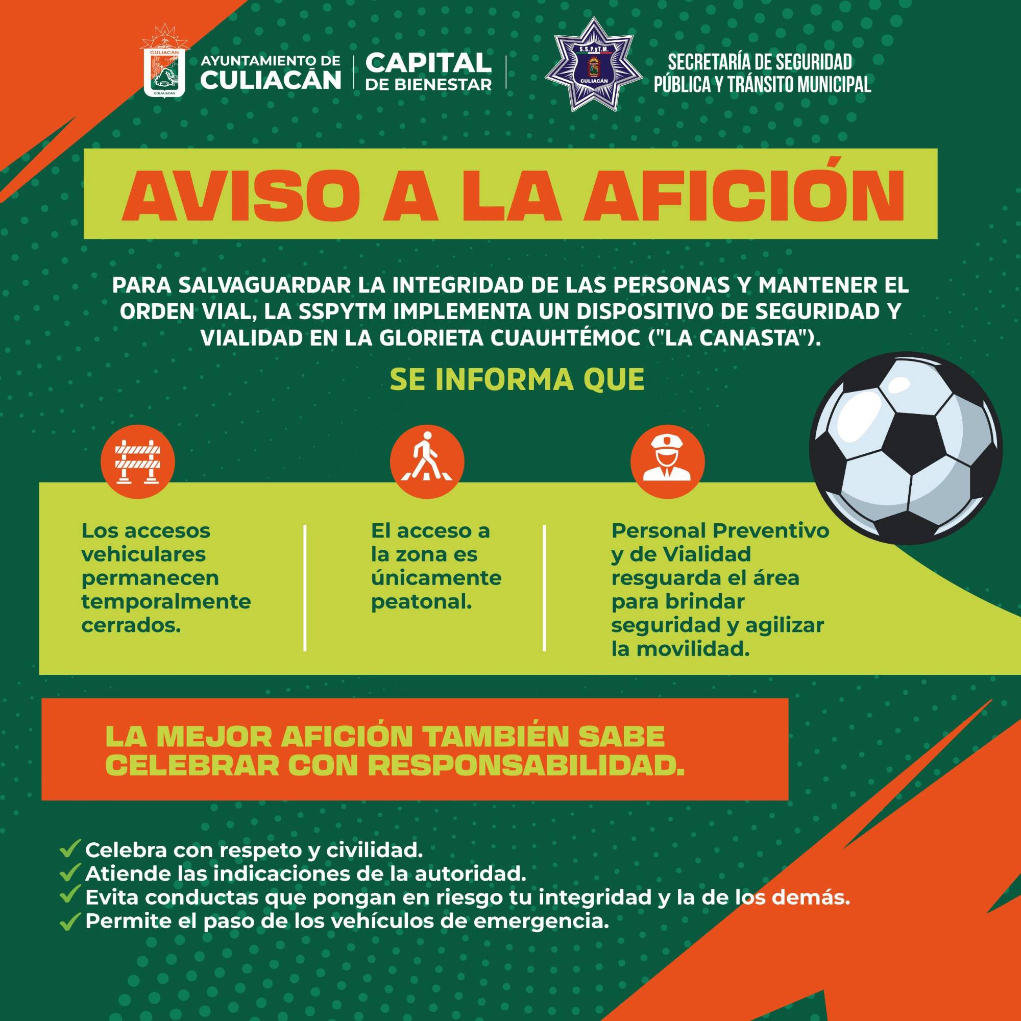 $!Cierran glorieta ‘La Canasta’ ante posibles festejos mundialistas en Culiacán