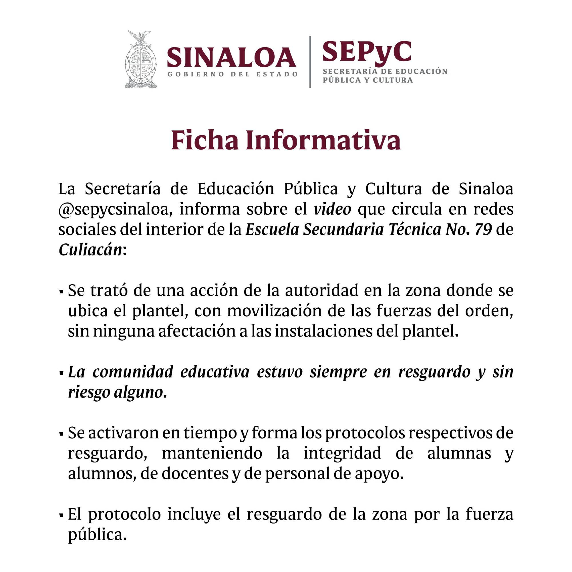 $!Por reportes de disparos en zona aledaña, ETI 79 aplica protocolo de seguridad en Culiacán