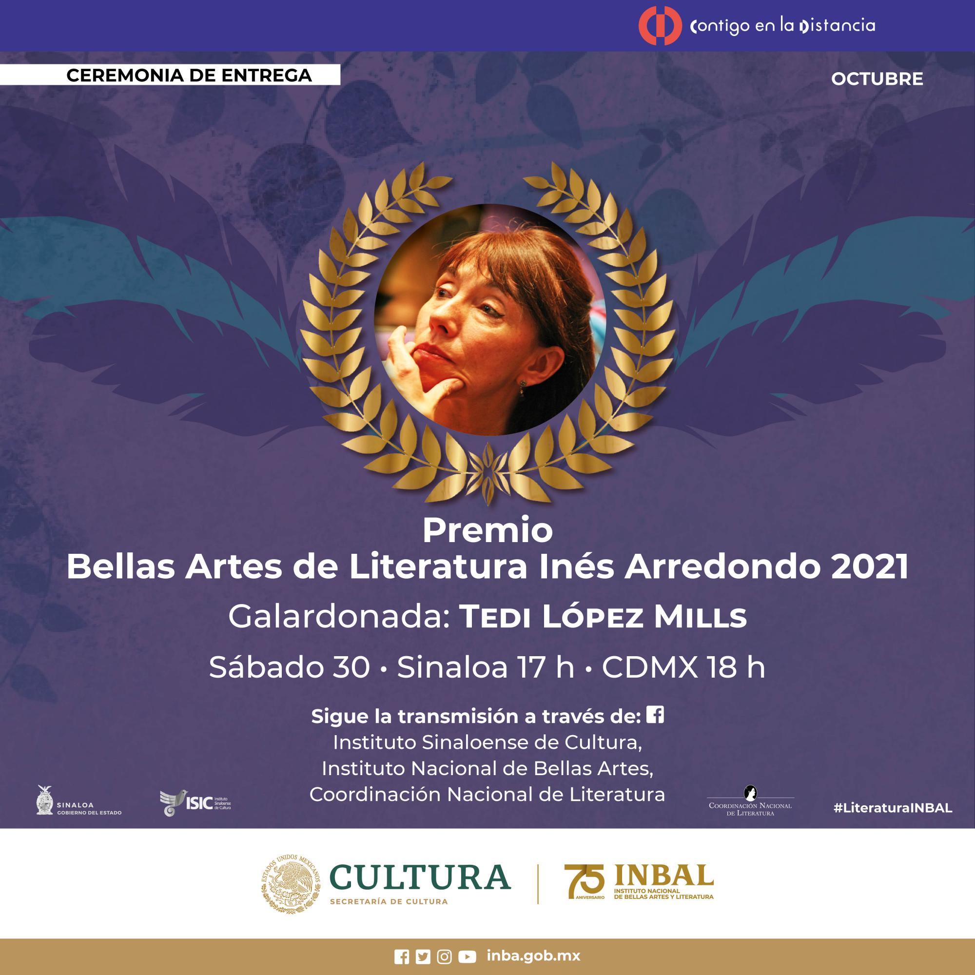 $!Gana Tedi López Mills el Premio de Literatura Inés Arredondo 2021