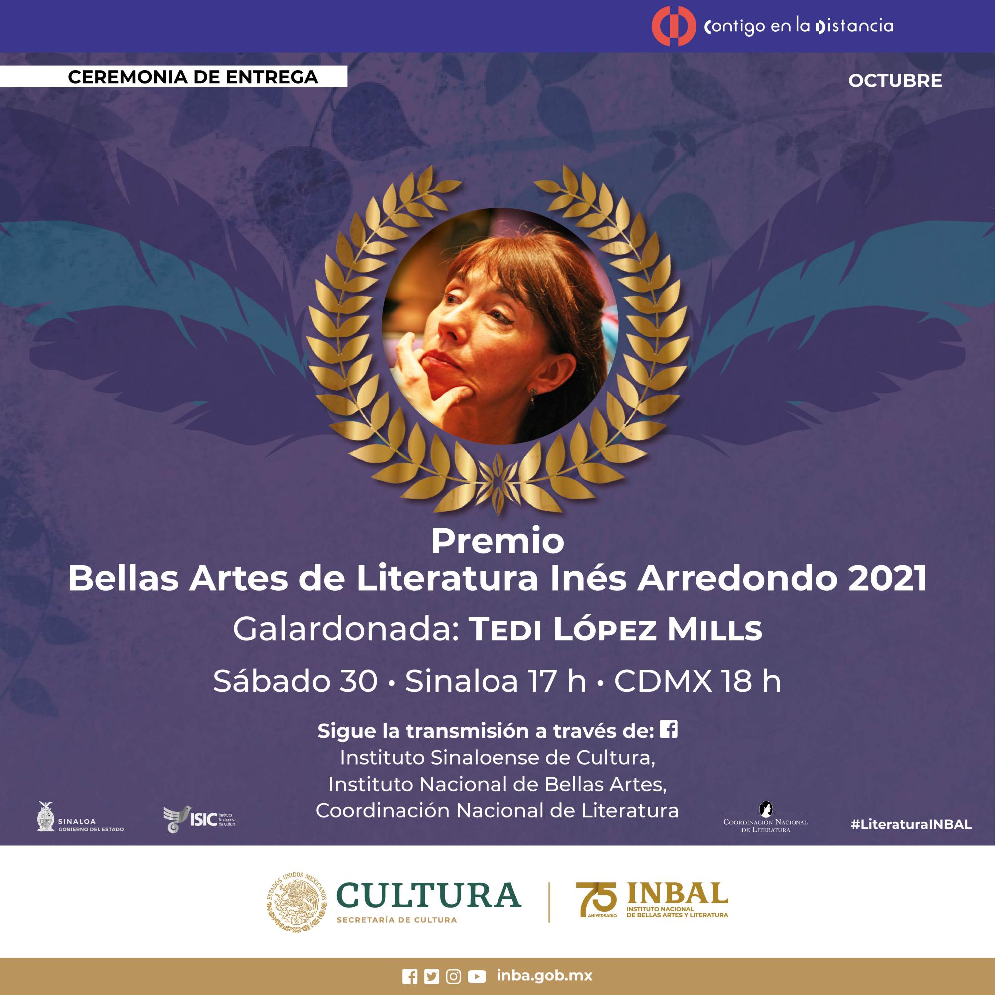 $!Gana Tedi López Mills el Premio de Literatura Inés Arredondo 2021