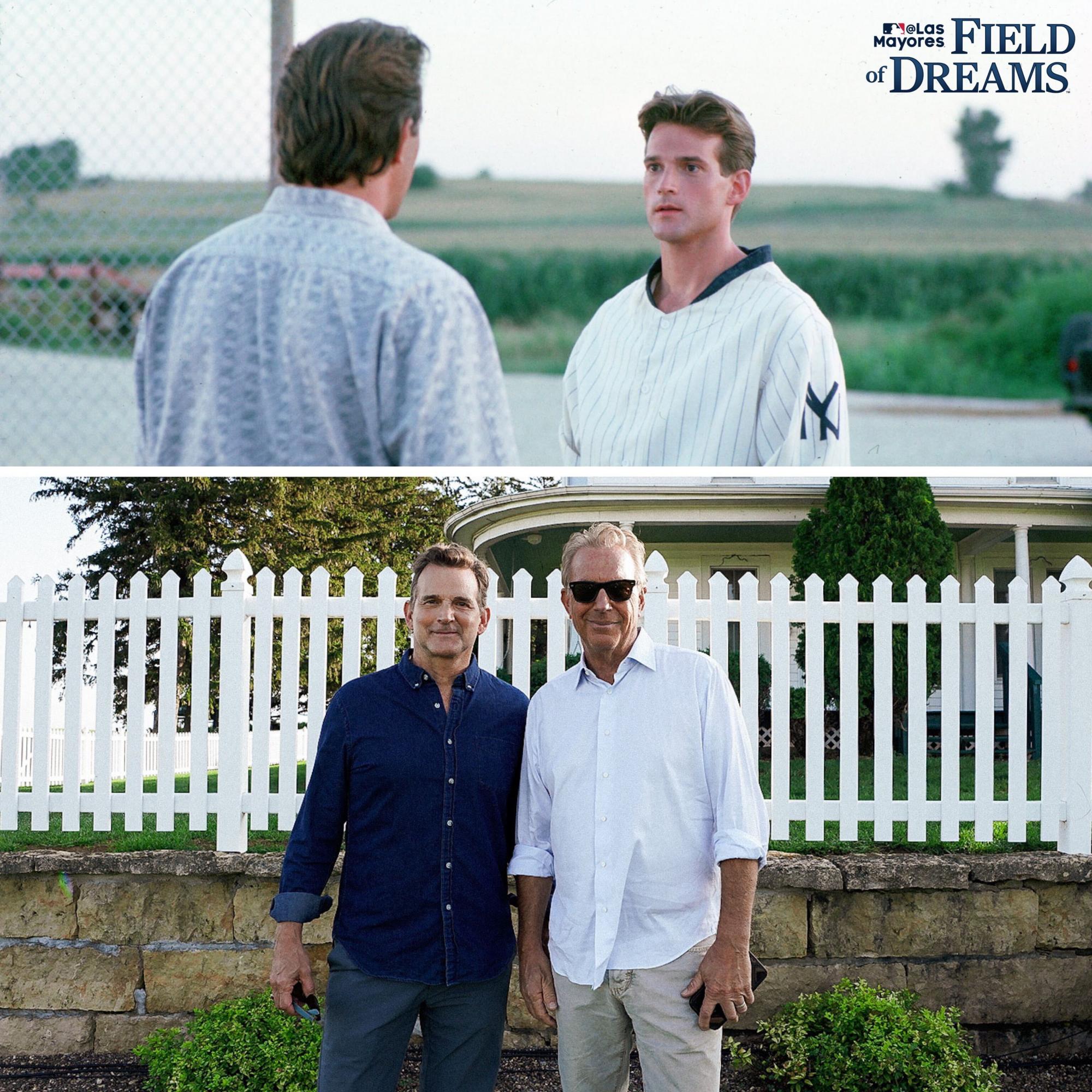 $!El actor Kevin Costner recibe a los jugadores de Yankees y White Sox para el ‘MLB en Field of dreams’