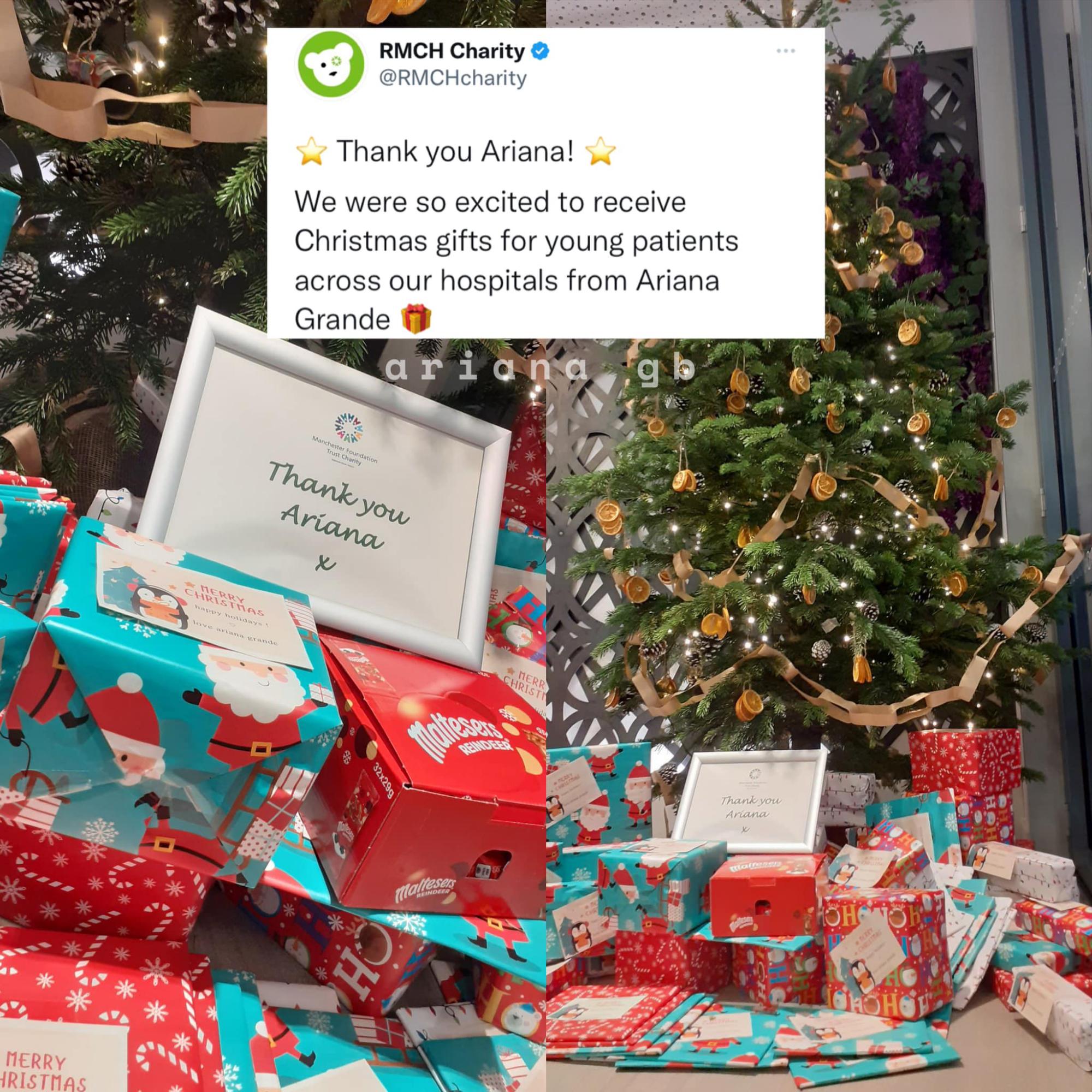 $!Comparte Ariana Grande regalos a niños de varios hospitales en Manchester, Inglaterra