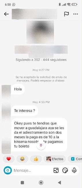 $!Por haber seguido una cuenta en Instagram que mostraba emojis alusivos al CJNG, la persona recibió una invitación a “trabajar”, con sueldo asegurado y la petición de trasladarse a otro sitio.