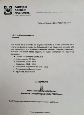 Finiquitan a Zamudio y López del Comité Directivo Estatal del PAN por más de 620 mil pesos