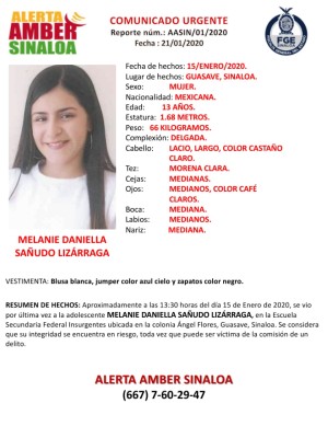 Se busca a la menor Melanie Daniella de Guasave