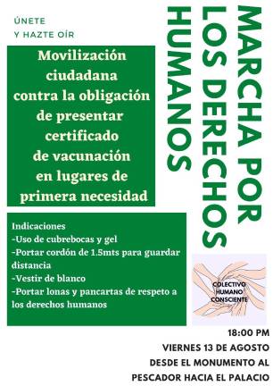 La marcha se realizaá el viernes a las 18:00 horas, desde el Monumento al Pescador al Centro.
