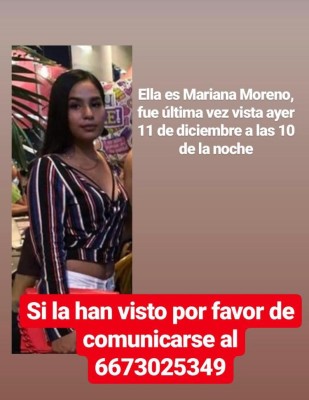 Se busca a la joven Mariana Moreno en Culiacán
