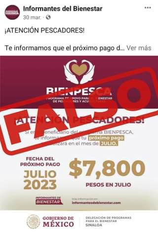 $!Es falso un pago de Bienpesca en julio: Bienestar Sinaloa