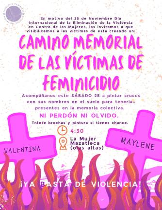Convocatoria a crear el Camino Memorial de las Víctimas de Feminicidio.
