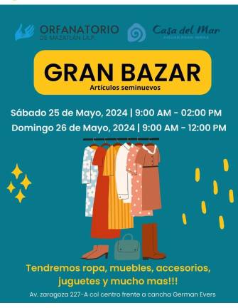 Casa del Mar, hogar para niñas, está invitando a su Bazar de Verano que tendrá lugar este 25 y 26 de mayo en sus instalaciones, ubicadas en Avenida Zaragoza, frente a la Cancha Germán Evers.