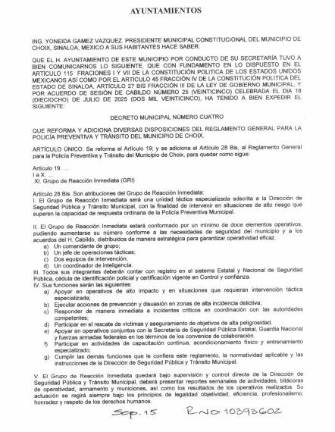 Crean Grupo de Reacción Inmediata en Choix para enfrentar situaciones de alto riesgo