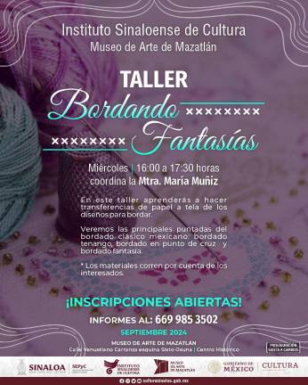 El taller de bordado dará inicio este miércoles